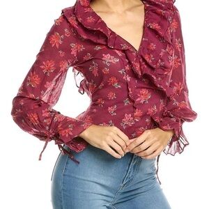 Free People Amanda Ruffle Floral Wrap Top- New With Flaw